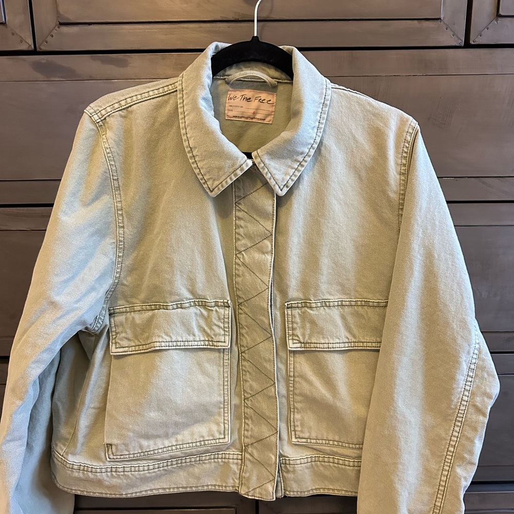 We The Free Suzy Denim Jacket Small Mermaid Green